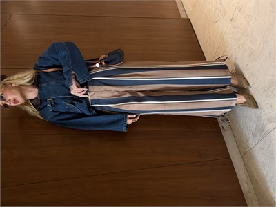 Orijinal Model , Paça Bağlama Detaylı , Lacivert & Bej Çizgili Pantolon
