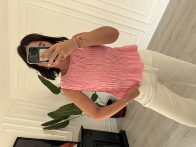 Büzgülü , Tasarım , Pembe Kolsuz Bluz