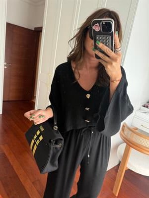 Gold Tasarım Düğmeli , Premium , Siyah Tensel Takım