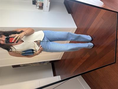 Süet Kemerli Buz Mavisi Yumuşacık Jean Pantolon 