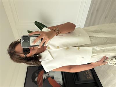 Premium, Kontras Dikişli, Beyaz Yelek