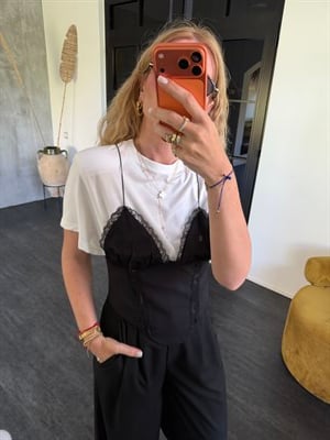 Orijinal Model, Saten Siyah Askılı, Vatkalı Modal Tasarım Bluz