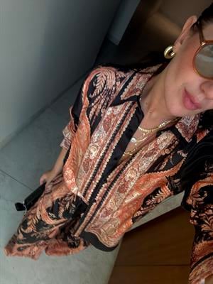 Şal Desenli , Saten , Gömlek Pantolon Takım