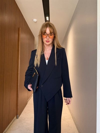 Orijinal Model , Lacivert , Kruvaze Ceket & Pantolon Takım