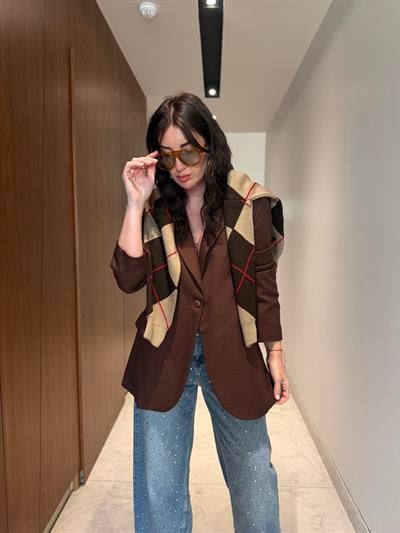 Çift Düğmeli , Kruvaze , Acı Kahve , Premium Blazer Ceket