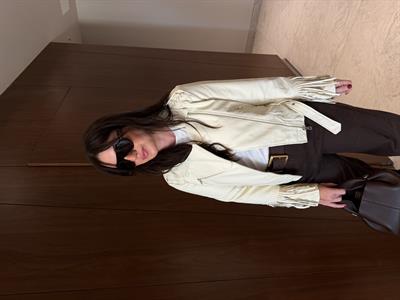 Püskül Detaylı , Ekru Deri Ceket