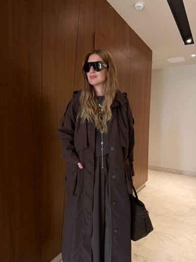 Orijinal Model , Kapüşonlu , Tasarım , Acıkahve Trençkot