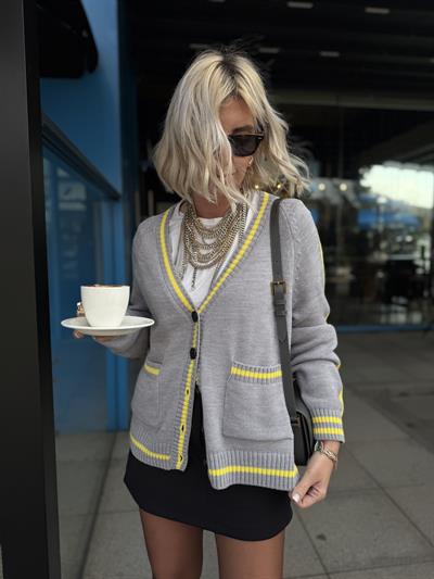 Orijinal Model , Sarı & Gri Mix , Triko Hırka