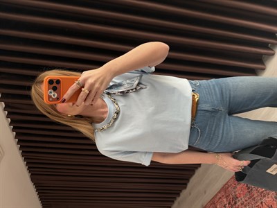 Çıkabilen Zincir Fularlı , Bebe Mavisi , T-shirt