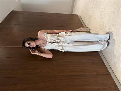 Önden Bağlamalı , Fırfırlı , Bej , Bluz & Pantolon Takım