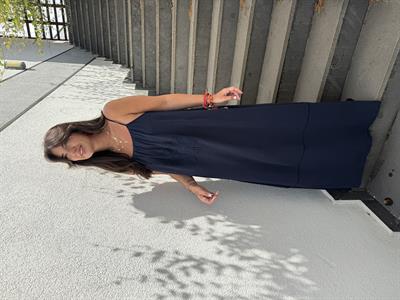 Önü Örgü Çiçekli , Lacivert , Askılı Elbise