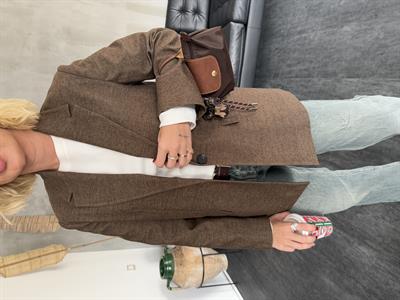 Premium Kalitede , Dokulu , Kahverengi Blazer Ceket