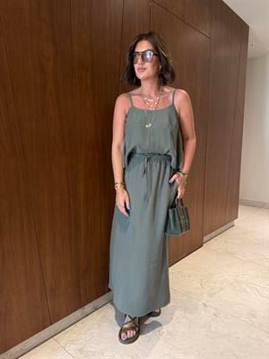 Haki , Askılı , Bluz & Etek , Tencel Takım