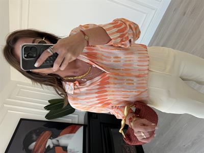 V Yaka , Oranj & Bej , Batik Desenli Gömlek