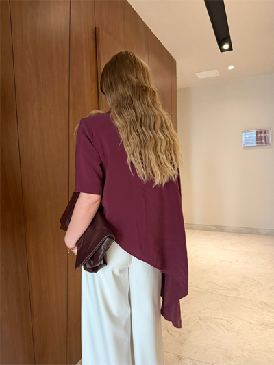 Bordo Asimetrik Kesim Tencel Modal Bluz