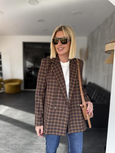Kahverengi Ekoseli , Premium Blazer Ceket