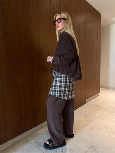 Çıkabilir Gömlek Bağlamalı , Tencel , Acıkahve Pantolon