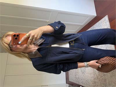 Orijinal Model, Derii Yakalı, Poplin Mix Ceket & Pantalon Jean Takım