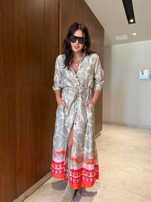 Kırmızı & Bej Desenli , Pamuk Saten , Premium Elbise