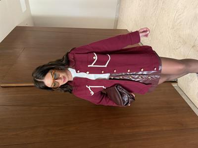 Gold Düğmeli , Çıkarılabilir Yakalı , Bordo , Kaşe Triko Ceket