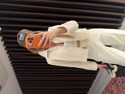 Önden Fermuarlı , Açık Bej , Likralı Gabardin Ceket