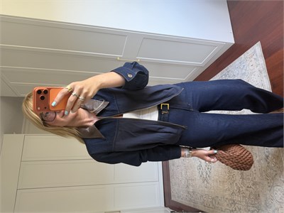 Orijinal Model, Derii Yakalı, Poplin Mix Ceket & Pantalon Jean Takım