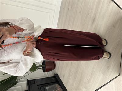 Premium , Arka Beli Lastikli , Bordo Tencel Palazzo