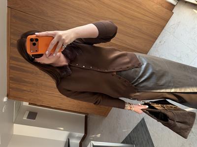 Premium Kalite , Çıkarılabilir Kürk Yakalı , Acı Kahve Triko Hırka