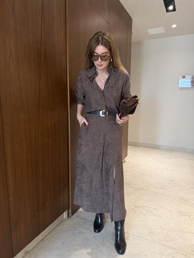 Orijinal Model , Kemerli & Yırtmaçlı , Vizon Kahve , Premium Süet Etek