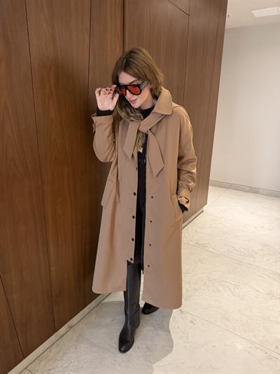 Çıkabilir Kapüşon & Pelerinli , Premium , Camel Trençkot