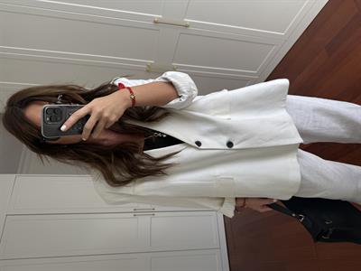Oversize , Premium , Beyaz Keten Ceket