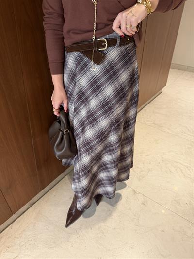 Süet Kemerli , Ekoseli Etek