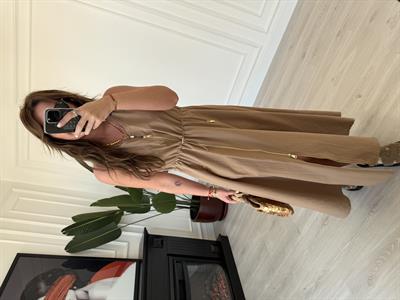Orijinal Model , Önden Fermuarlı , Beli Ayarlamalı , Camel Elbise