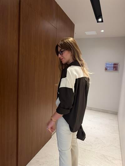 Orijinal Model , Triko Garnili , Taş İşlemeli , Acı Kahve Tasarım Gömlek