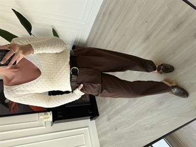 Premium Likralı Krep Kumaş , Kemerli Acı Kahve Pantolon