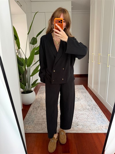 Dört Düğmeli , Premium Double Tencel , Siyah Blazer Takım