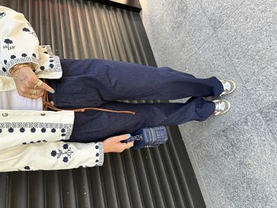 Orijinal Model ,Deri İp Kemerli Lacivert Palazzo Pantolon