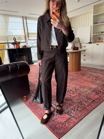 Baggy Model , Likralı Gabardin , Acıkahve Pantolon