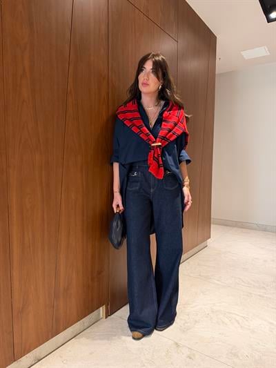 Orijinal Marka , Gold Aksesuarlı , Lacivert Palazzo Jean