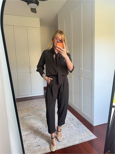 Acıkahve , Tencel Crep , Fularlı Gömlek & Pantolon , Premium Takım