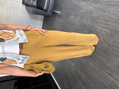 Hasır Kemerli , Yağ Yeşili , Premium Keten , Palazzo