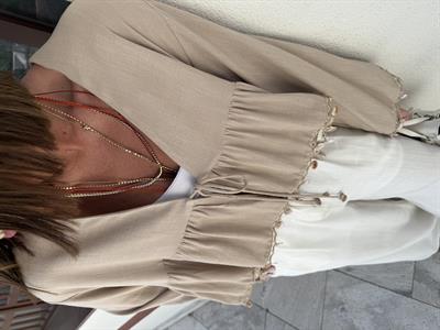 Sedef Pul İşlemeli , Tencel Keten Bluz