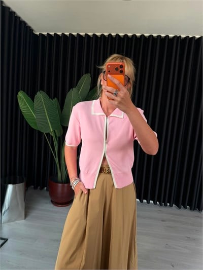 Çift Fermuarlı , Beyaz Biyeli , Pembe Merserize