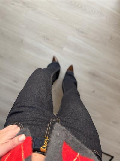 Likralı Koyu Lacivert İspanyol Paça Jean Pantolon 