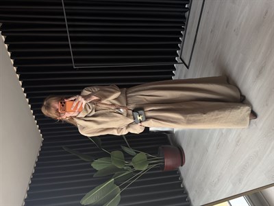 Bej Orijinal Model Fular Yakalı Gömlek & Pantalon Premium Tencel Takım