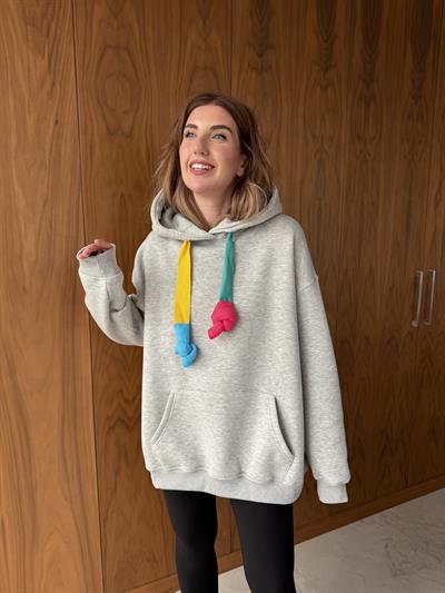 Renkli Bağcıklı , Gri Sweatshirt