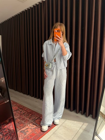 Bebe Mavisi , Desenli Kumaş , Ceket & Pantolon Takım