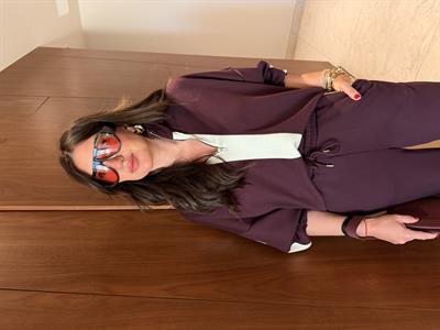 Yarım Fermuarlı , Şerit Detaylı , Bordo Modal Takım