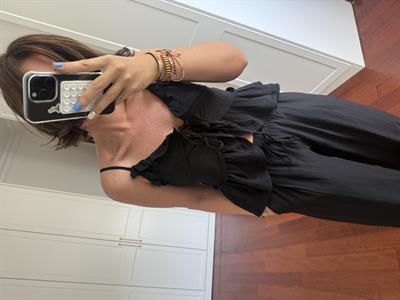 Önden Bağlamalı , Fırfırlı , Siyah , Bluz & Pantolon Takım