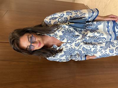 Mavi Desenli , Pantolon & Gömlek , Saten Takım